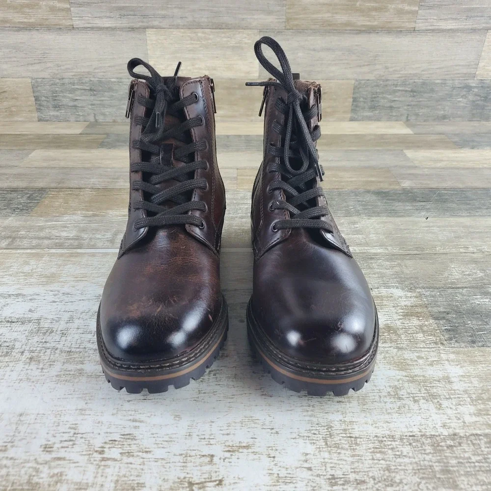 Steve Madden Saal Mens Ankle Boots Sz 9.5 D Brown Lace Up Side Zip
